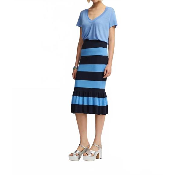 NEW ESSENTIAL ANTWERP fiesta striped knitted skirt in combo navy - Picture 1 of 3
